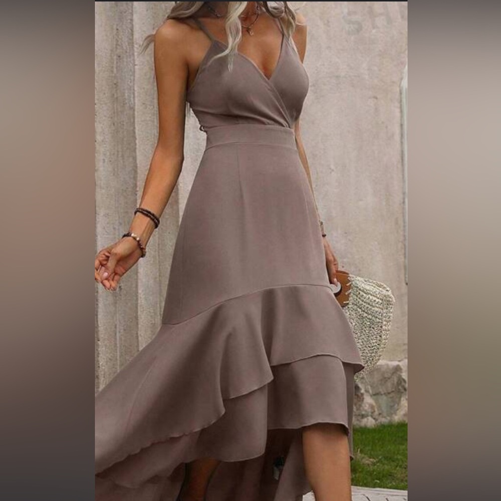 Clasi Women's Summer Solid Color Ruffled Casual Cami Dress
